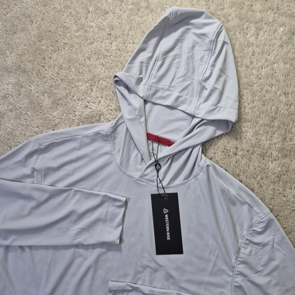 Western Rise Session Sun Hoodie Mens Medium Lightweight Pullover Light Gray Flaw